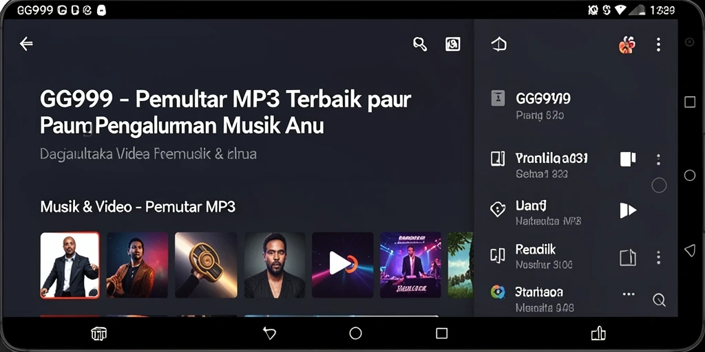 Tampilan antarmuka pengguna aplikasi Pemutar MP3 GG999.